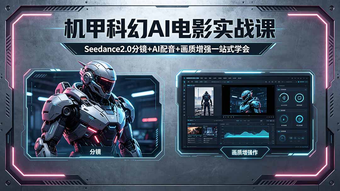 [AI人工智能]（18303期）机甲科幻 AI 电影实战课，Seedance2.0 分镜 + AI 配音 + 画质增强一站式学会-第1张图片-智慧创业网