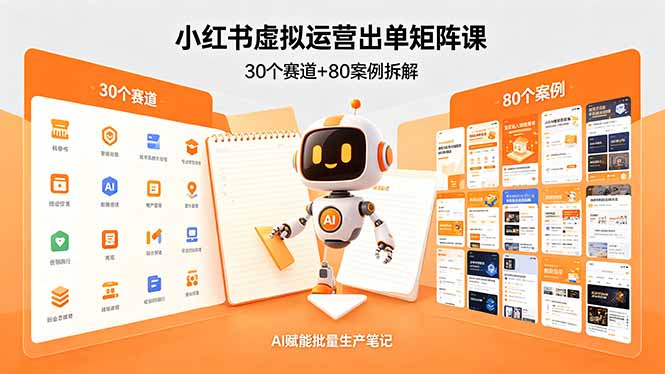 [小红书]（18342期）小红书虚拟运营出单矩阵课：30个赛道+80案例拆解，AI赋能批量生产笔记