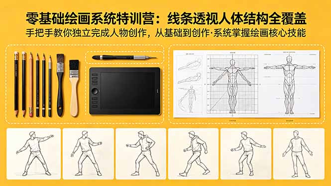 [设计教程]（18615期）零基础绘画系统特训营：线条透视人体结构全覆盖，手把手教你独立完成人物创作-第1张图片-智慧创业网