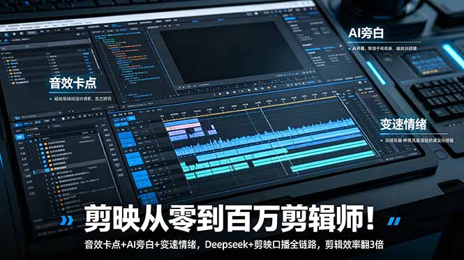 [短视频运营]（18867期）剪映从零到百万剪辑师！音效卡点+AI旁白+变速情绪，Deepseek+剪映口播全链路，剪辑效率翻3倍-第1张图片-智慧创业网