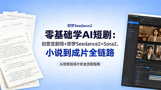 [AI人工智能]（18537期）零基础学AI短剧：创意变剧情+即梦Seedance2+Sora2，小说到成片全链路-第1张图片-智慧创业网