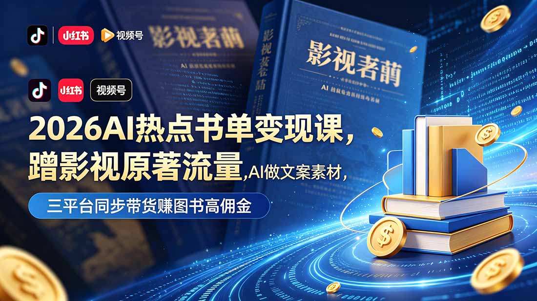 [热门给力项目]（18727期）2026AI热点书单变现课，蹭影视原著流量，AI做文案素材，三平台同步带货赚图书高佣金