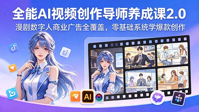 [AI人工智能]（18505期）全能AI视频创作导师养成课2.0，漫剧数字人商业广告全覆盖，零基础系统学爆款创作-第1张图片-智慧创业网