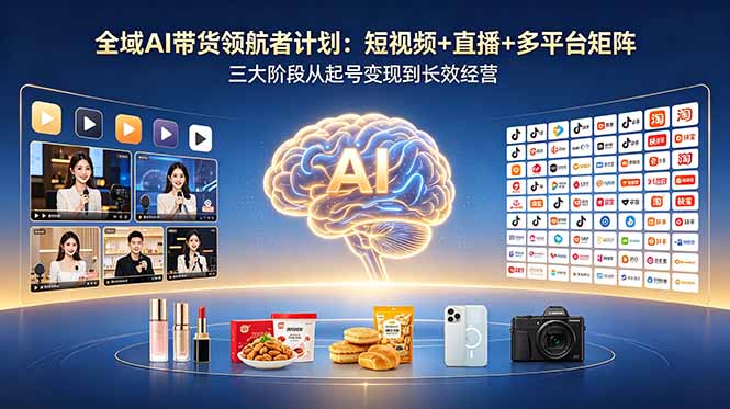 [短视频运营]（18593期）全域AI带货领航者计划：短视频+直播+多平台矩阵，三大阶段从起号变现到长效经营-第1张图片-智慧创业网