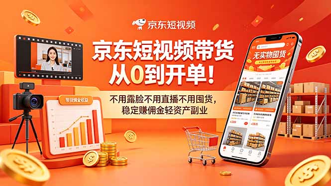[国内电商]（18895期）京东短视频带货从0到开单！不用露脸不用直播不用囤货，稳定赚佣金轻资产副业