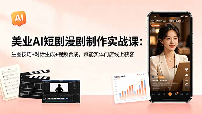 [短视频运营]（18536期）美业AI短剧漫剧制作实战课：生图技巧+对话生成+视频合成，赋能实体门店线上获客-第1张图片-智慧创业网