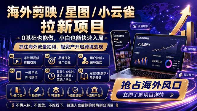 [国外项目]（18567期）海外剪映 / 星图 / 小云雀拉新项目 普通人也能上手的跨境流量变现副业-第1张图片-智慧创业网