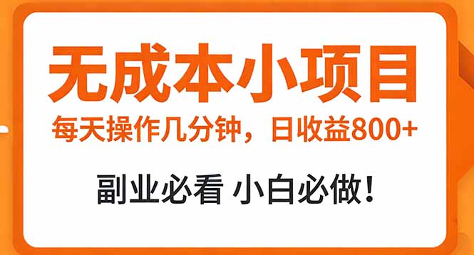 [虚拟项目]（17307期）无成本小项目 每天操作几分钟，真实日收益800+ 副业必看 小白必做！