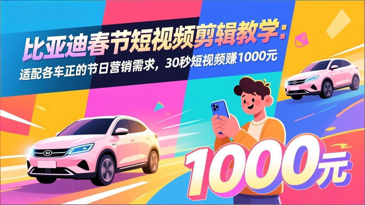 [短视频运营]（17320期）比亚迪春节短视频剪辑教学：适配各车企的节日营销需求，30秒短视频赚1000元