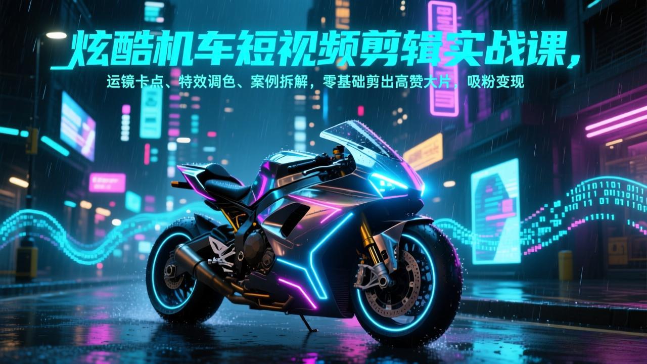 [短视频运营]（17304期）炫酷机车短视频剪辑实战课，运镜卡点、特效调色、案例拆解，零基础剪出高赞大片，吸粉变现
