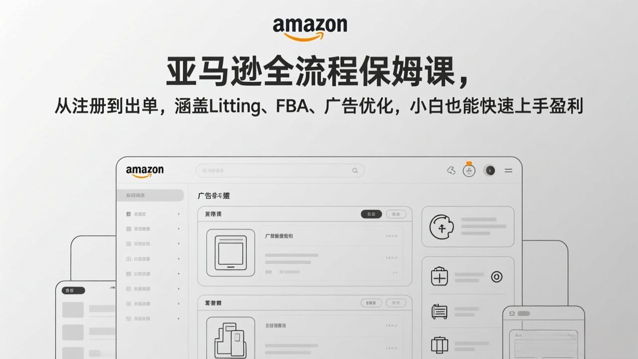 [跨境电商]（17293期）亚马逊全流程保姆课，从注册到出单，涵盖Listing、FBA、广告优化，小白也能快速上手盈利