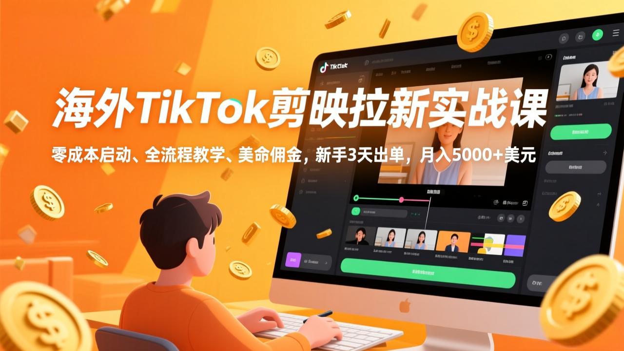 [国外项目]（17340期）海外TikTok剪映拉新实战课，零成本启动、全流程教学、美金佣金，新手3天出单，月入5000+美元