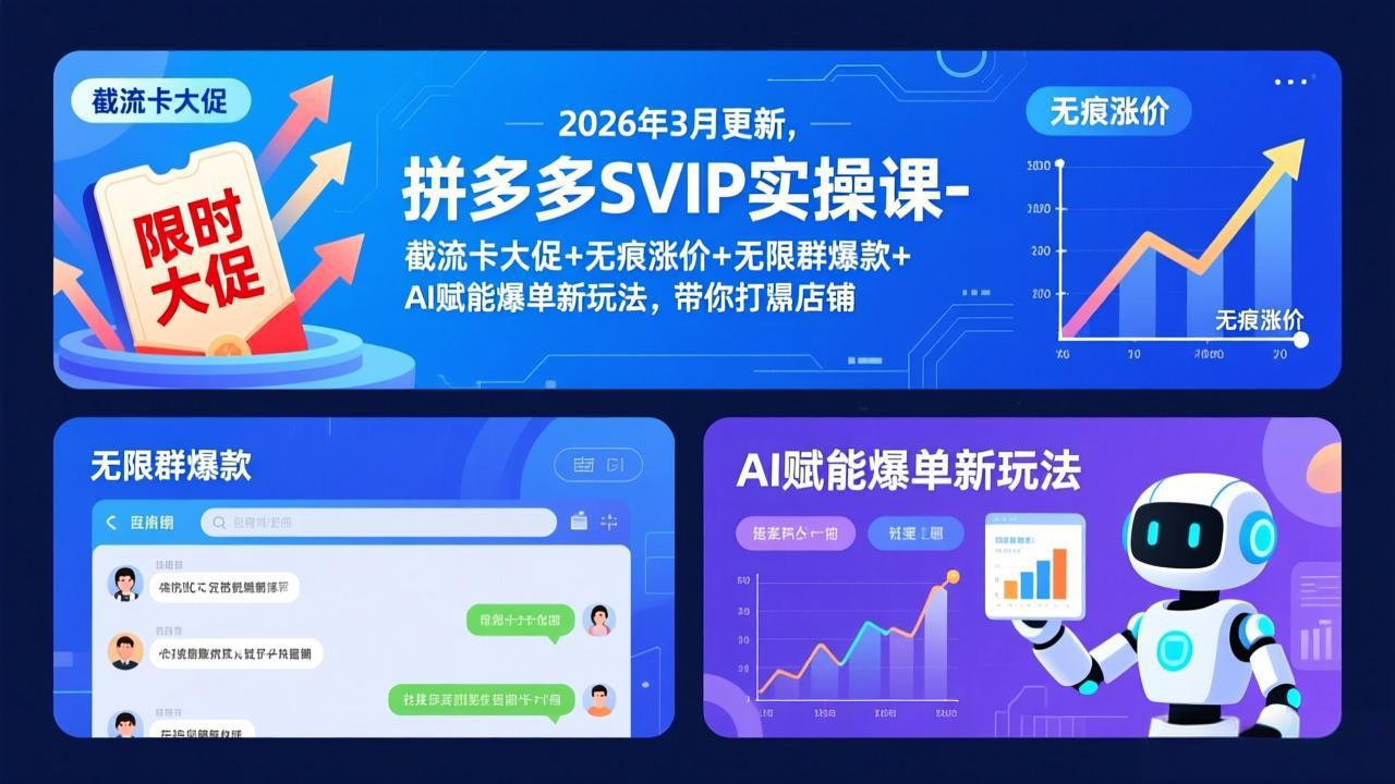 [国内电商]（17589期）拼多多SVIP实操课-26年3月，截流卡大促+无痕涨价+无限群爆款+AI赋能爆单新玩法，带你打爆店铺