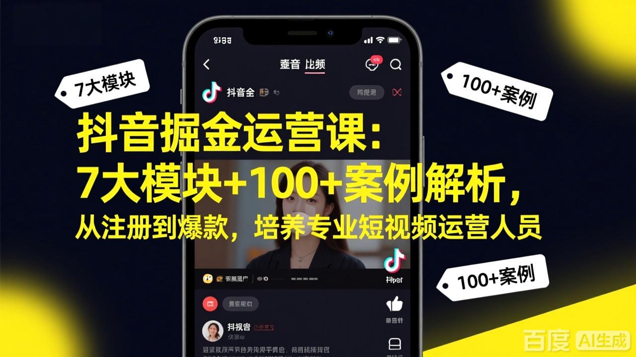 [短视频运营]（17573期）抖音掘金运营课：7大模块+100+案例解析，从注册到爆款，培养专业短视频运营人员