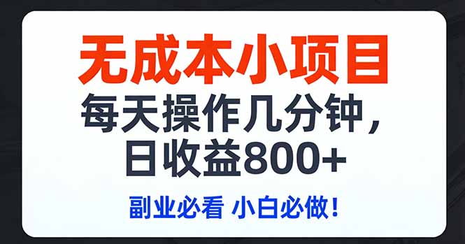 [虚拟项目]（17447期）无成本小项目,每天操作几分钟,日收益800+ 副业必看 小白必做！