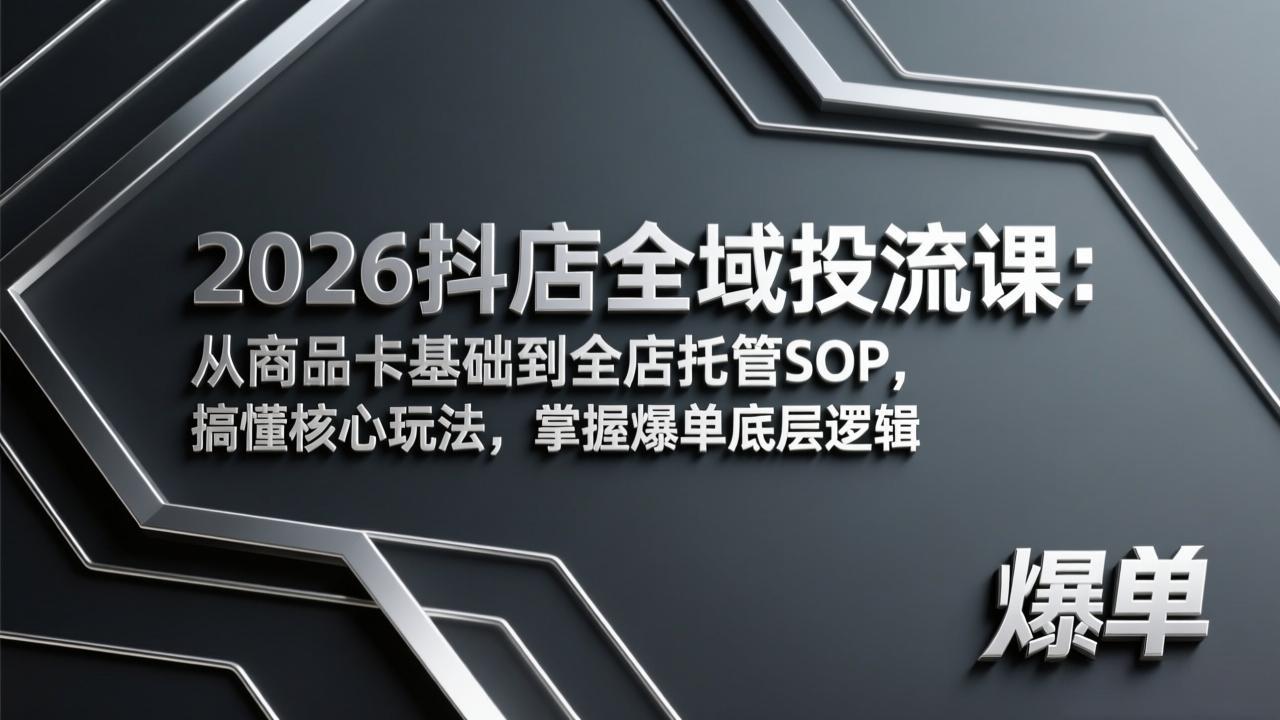 [引流涨粉]（17569期）2026抖店全域投流课：从商品卡基础到全店托管SOP，搞懂核心玩法，掌握爆单底层逻辑