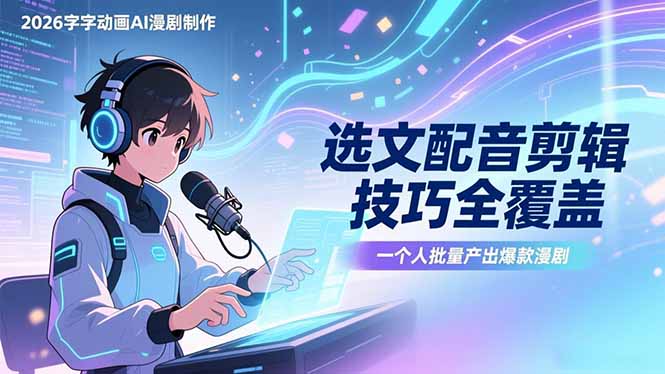[人工智能]（17477期）2026字字动画AI漫剧制作-1期，选文配音剪辑技巧全覆盖，一个人就能批量产出爆款漫剧