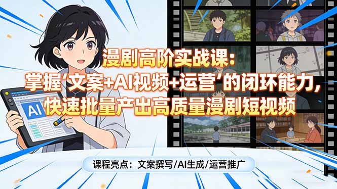 [短视频运营]（17461期）漫剧高阶实战课：掌握“文案+AI视频+运营”的闭环能力，快速批量产出高质量漫剧短视频