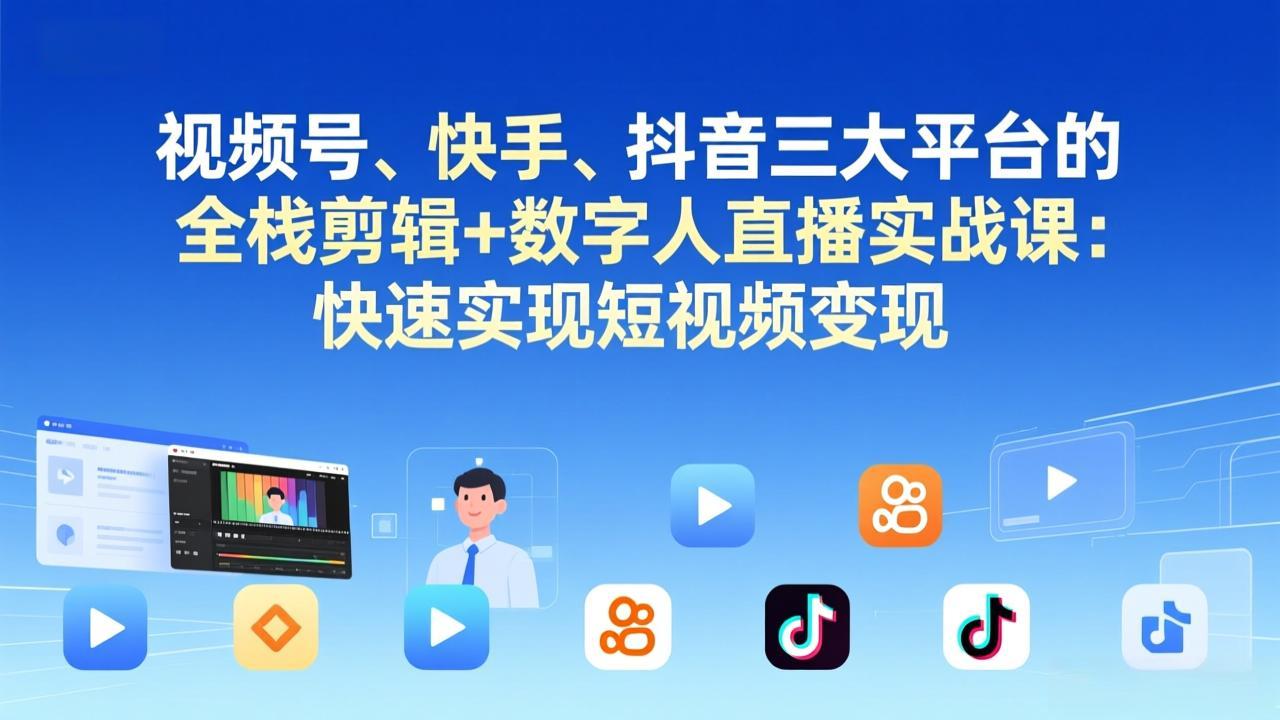 [直播玩法]（17414期）视频号、快手、抖音三大平台的全栈剪辑+数字人直播实战课-更新：快速实现短视频变现