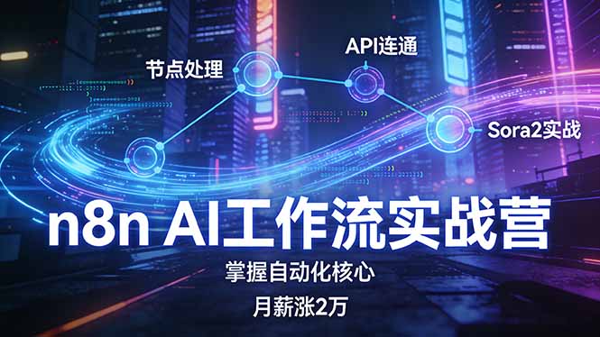 [人工智能]（17458期）n8n AI工作流实战营，节点处理+API连通+Sora2实战，掌握自动化核心月薪涨2万