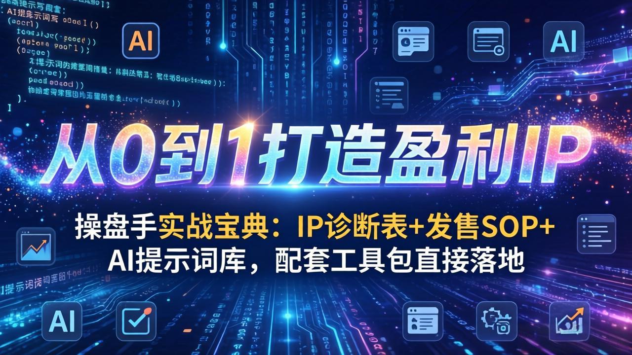 [创业项目]（17593期）操盘手实战宝典：IP诊断表+发售SOP+AI提示词库，配套工具包直接落地，从0到1打造盈利IP