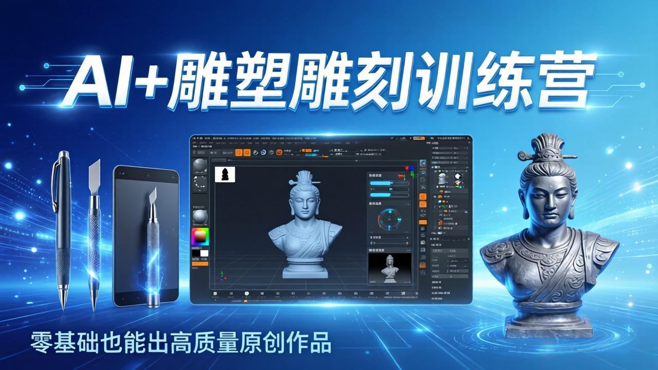 [人工智能]（17651期）AI+雕塑雕刻训练营：从AI创作、大模型训练到3D雕刻 + 渲染，零基础也能出高质量原创作品