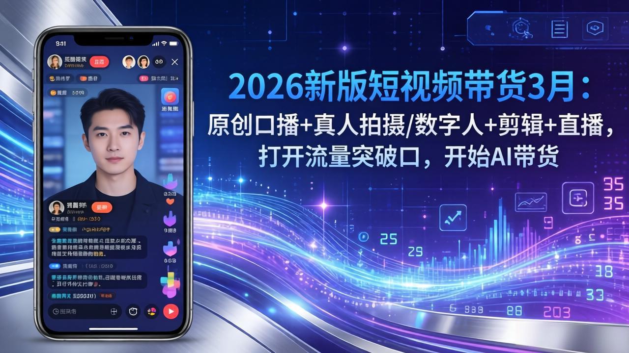 [短视频运营]（17724期）2026新版短视频带货3月：原创口播+真人拍摄/数字人+剪辑+直播，打开流量突破口，开始AI带货