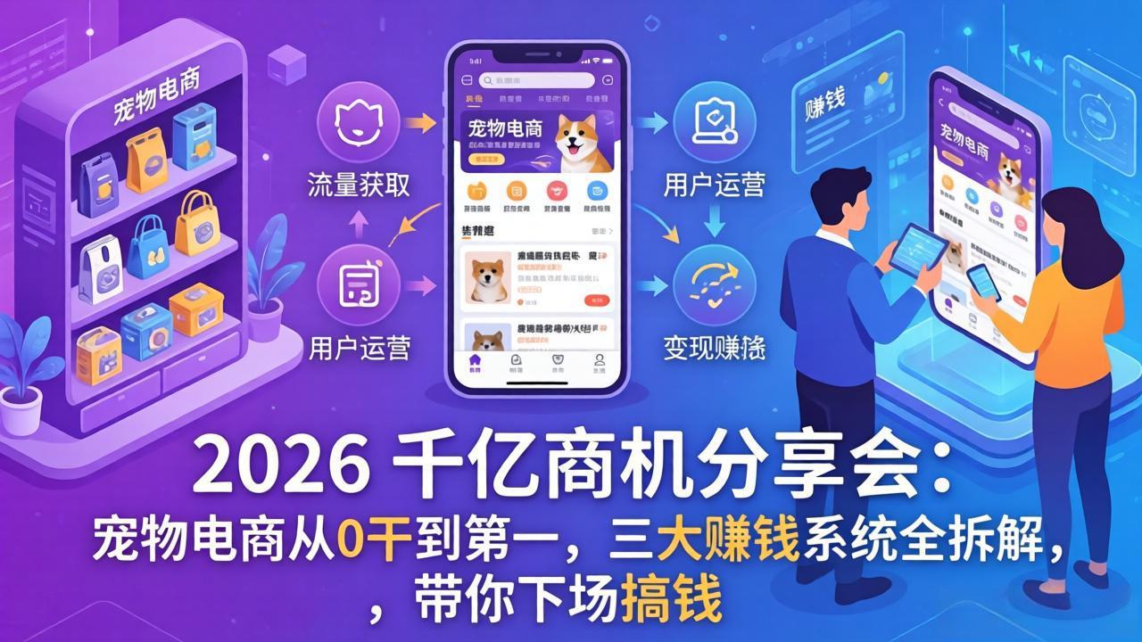 [创业项目]（17726期）2026 千亿商机分享会：宠物电商从0干到第一，三大赚钱系统全拆解，带你下场搞钱