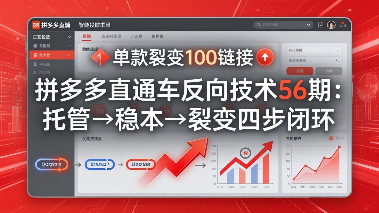 [国内电商]（17737期）拼多多直通车反向技术56期：托管→稳本→裂变四步闭环，单款裂变100链接抢占核心流量