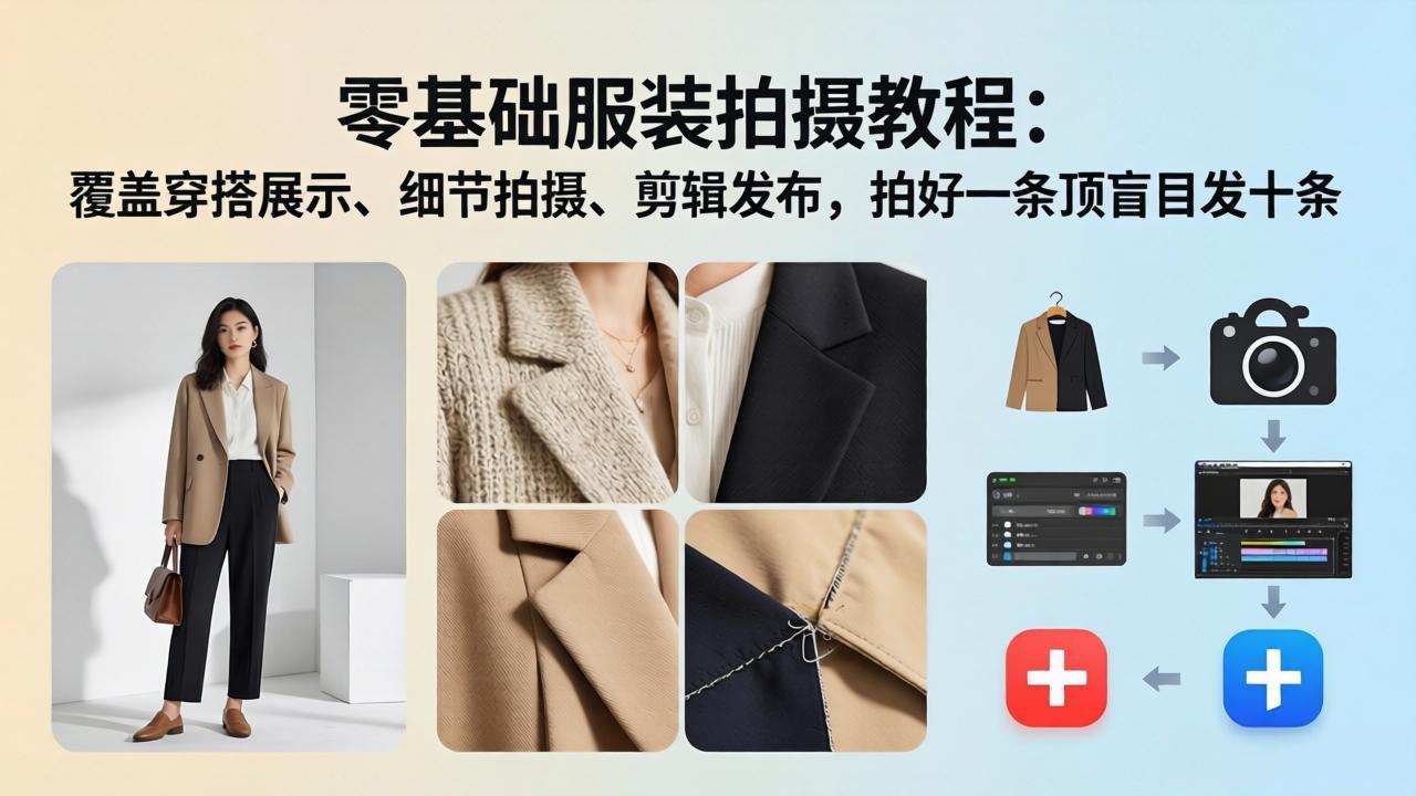 [短视频运营]（17829期）零基础服装拍摄教程：覆盖穿搭展示、细节拍摄、剪辑发布，拍好一条顶盲目发十条