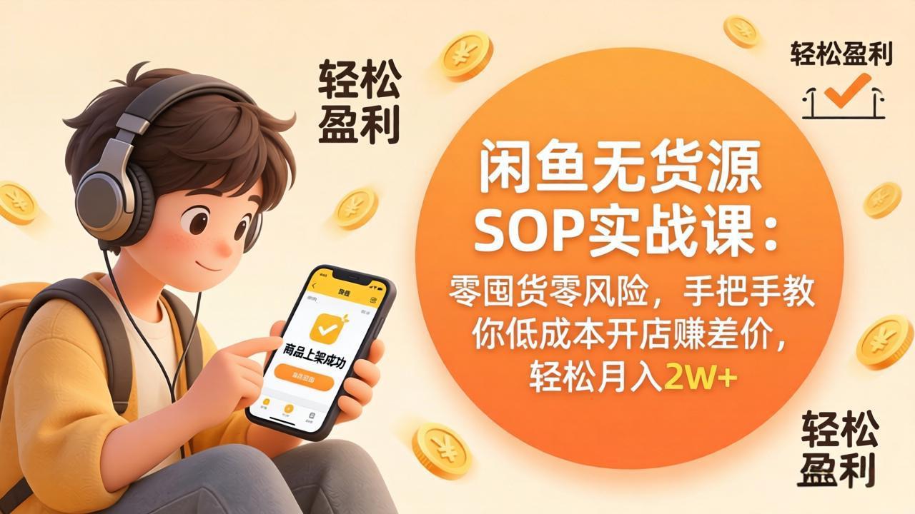 [无货源]（17838期）闲鱼无货源SOP实战课：零囤货零风险，手把手教你低成本开店赚差价，轻松月入2w+