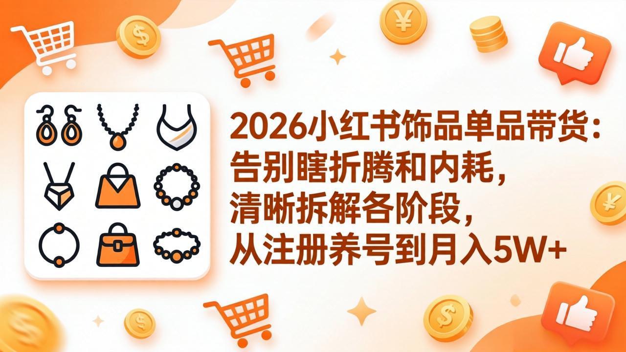 [短视频运营]（17861期）2026小红书饰品单品带货：告别瞎折腾和内耗，清晰拆解各阶段，从注册养号到月入5W+