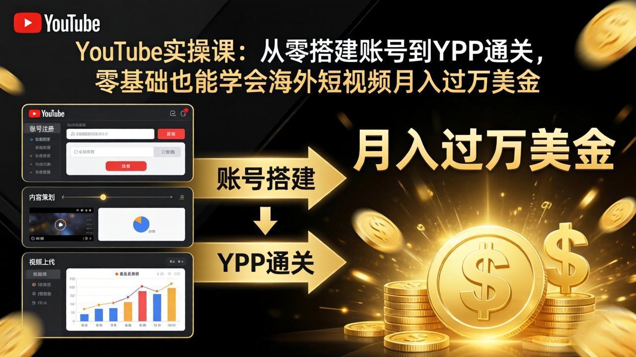 [国外项目]（17897期）YouTube实操课：从零搭建账号到YPP通关，零基础也能学会海外短视频月入过万美金