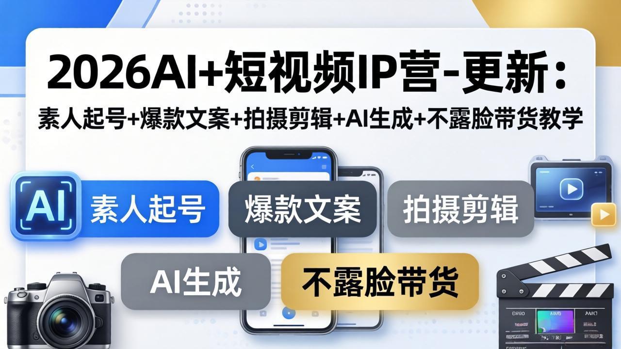 [短视频运营]（17932期）2026AI+短视频IP营-更新：素人起号+爆款文案+拍摄剪辑+AI生成+不露脸带货教学