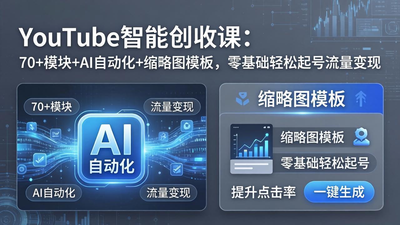 [国外项目]（17926期）YouTube智能创收课：70+模块+AI自动化+缩略图模板，零基础轻松起号流量变现