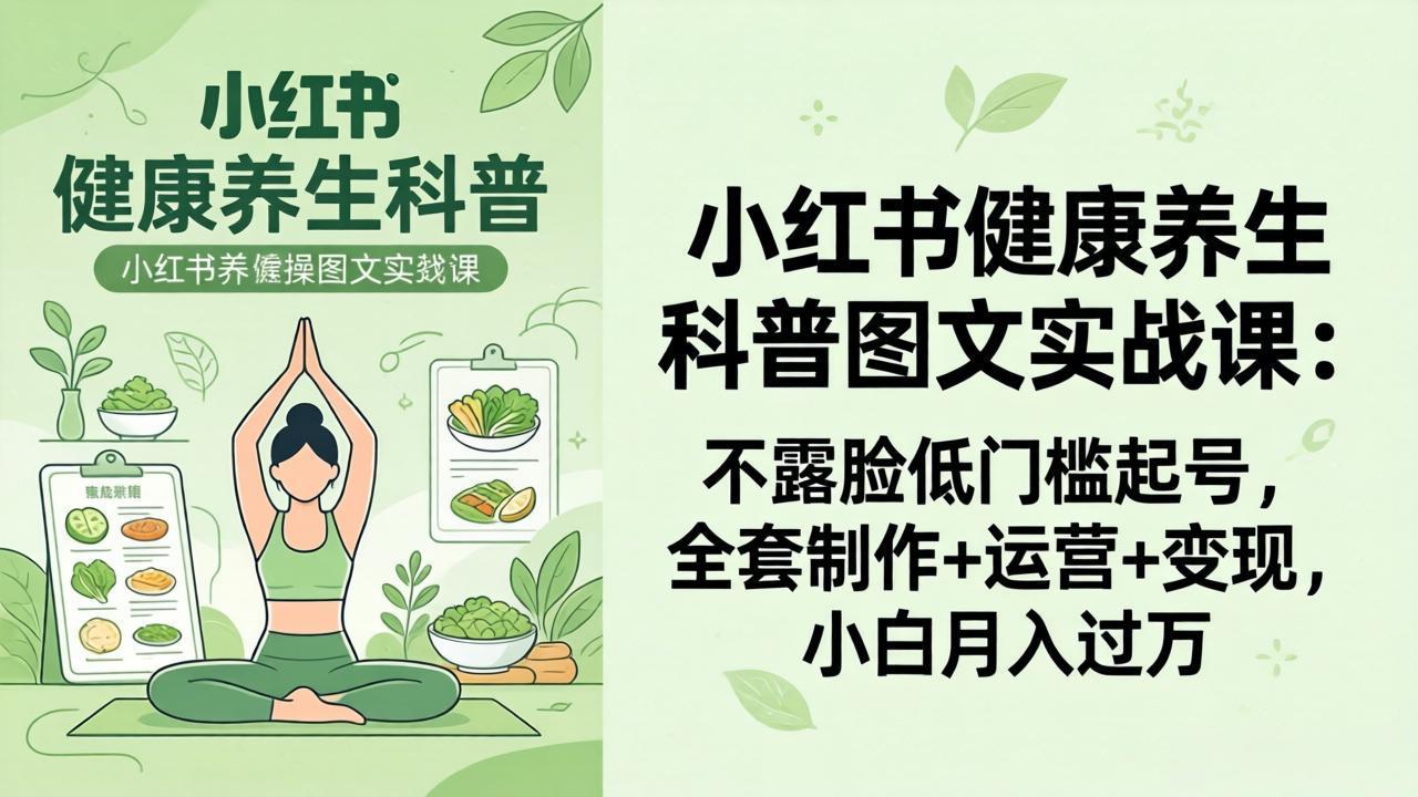 [短视频运营]（18033期）2026小红书健康养生科普图文实战课：不露脸低门槛起号，全套制作+运营+变现，小白月入过万