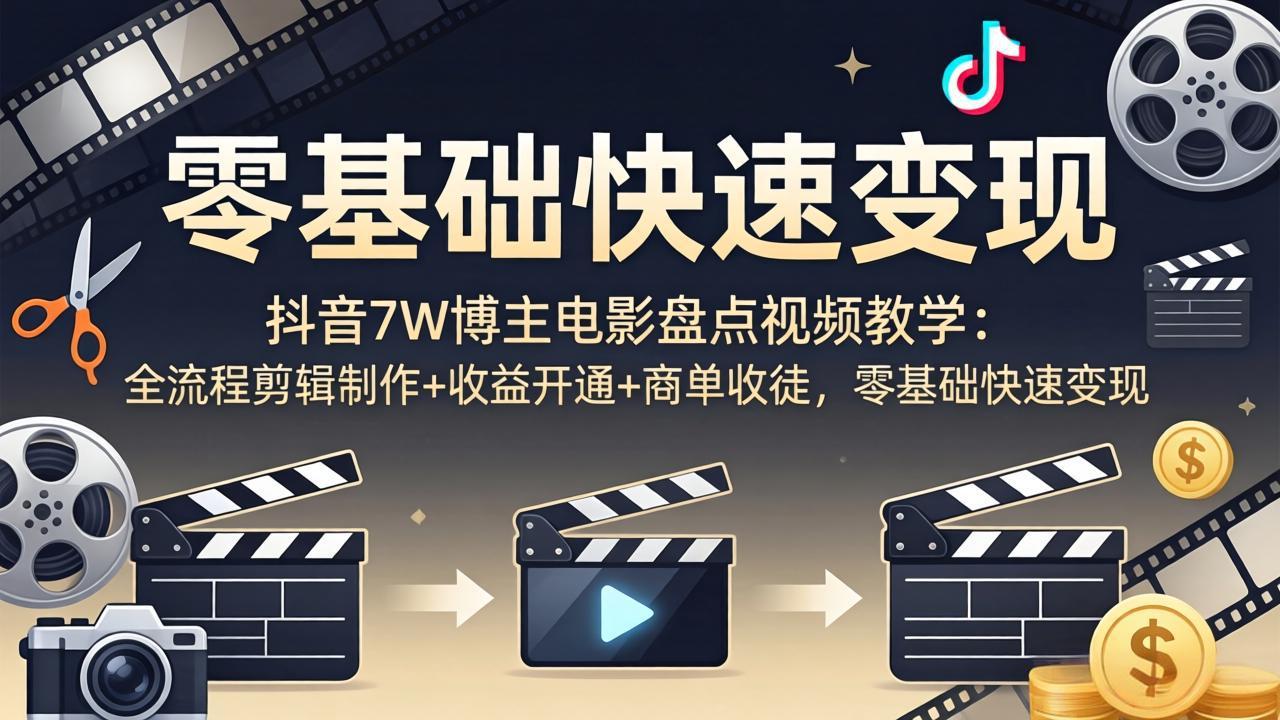 [短视频运营]（18032期）抖音7W博主电影盘点视频教学：全流程剪辑制作+收益开通+商单收徒，零基础快速变现
