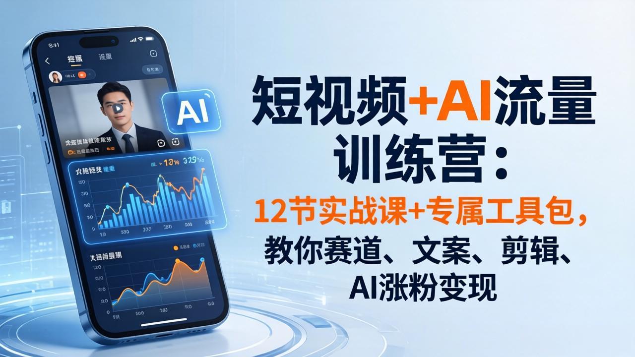 [短视频运营]（18078期）短视频+AI流量训练营：12节实战课+专属工具包，教你赛道、文案、剪辑、AI涨粉变现