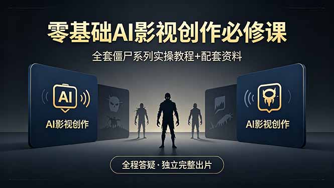 [短视频运营]（18185期）零基础AI影视创作必修课，全套僵尸系列实操教程加配套资料，全程答疑带你独立完整出片