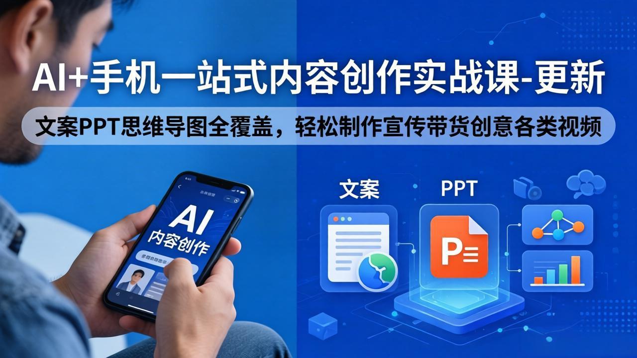 [短视频运营]（18204期）AI+手机一站式内容创作实战课-更新，文案PPT思维导图全覆盖，轻松制作宣传带货创意各类视频