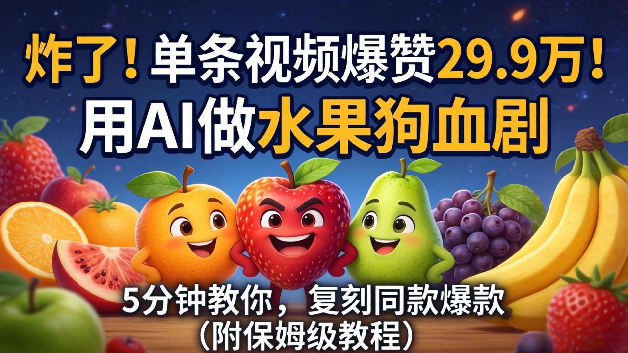 [短视频运营]（18206期）炸了！单条视频爆赞 29.9 万！用 AI 做水果狗血剧，5 分钟教你，复刻同款爆款（附保姆级教程）