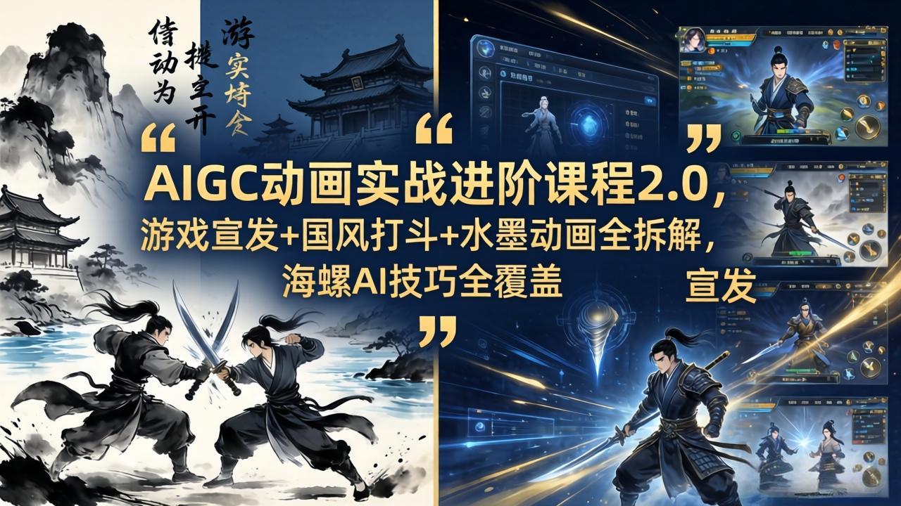 [人工智能]（18235期）AIGC动画实战进阶课程2.0，游戏宣发+国风打斗+水墨动画全拆解，海螺AI技巧全覆盖