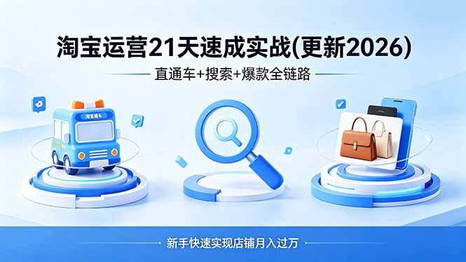 [国内电商]（18316期）淘宝运营21天速成实战(更新4月)，直通车+搜索+爆款全链路，新手快速实现店铺月入过万