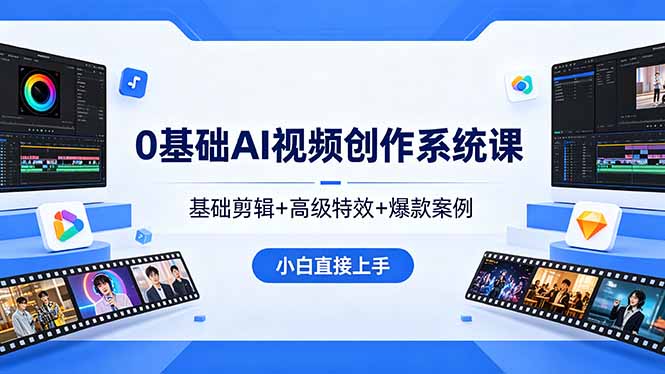 [短视频运营]（18354期）0基础AI视频创作系统课，基础剪辑+高级特效+爆款案例，小白直接上手