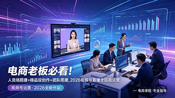[短视频运营]（18845期）电商老板必看！人货场搭建+排品设计+素材创作+团队搭建，2026视频号直播全链路运营