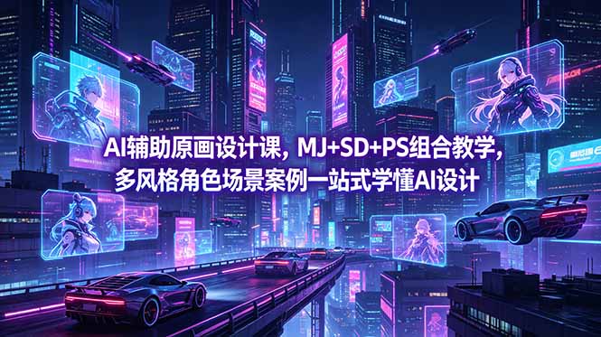[设计教程]（18731期）AI辅助原画设计课，MJ+SD+PS组合教学，多风格角色场景案例一站式学懂AI设计