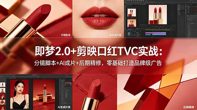 [AI人工智能]（18729期）即梦2.0+剪映口红TVC实战：分镜脚本+AI成片+后期精修，零基础打造品牌级广告