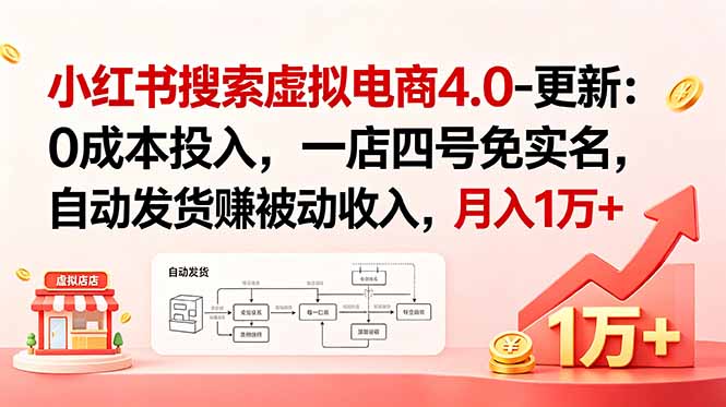 [小红书]（18820期）小红书搜索虚拟电商4.0-更新：0成本投入，一店四号免实名，自动发货赚被动收入，月入1万+