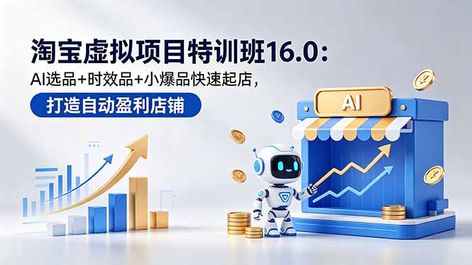 [虚拟项目]（18666期）淘宝虚拟项目特训班16.0：AI选品+时效品+小爆品快速起店，打造自动盈利店铺