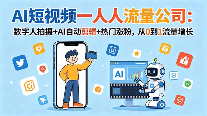 [AI人工智能]（18864期）AI短视频一人流量公司：数字人拍摄+AI自动剪辑+热门涨粉，从0到1流量增长